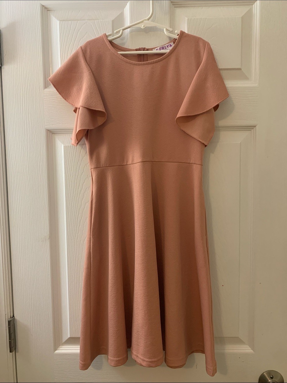 Pink flutter sleeve dress sz 14 girls